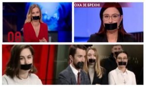Акция журналистов закрытых телеканалов Медведчука