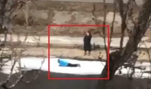 В Киеве маленький ребенок лазил по куску льдины, пока женщина болтала по телефону на берегу. Видео