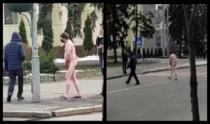 Но карантин то соблюдает! Голый мужчина в маске шокировал прохожих на улице в Киеве. Видео