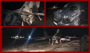 Пьяный капитан ВСУ на аэродроме под Киевом на своем авто врезался в военный самолет МиГ-29