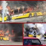 В Киеве, прямо во время движения загорелся автобус с пассажирами. Видео