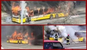 В Киеве, прямо во время движения загорелся автобус с пассажирами. Видео