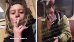 В Киевском метро парень с девушкой оттянулись устроив себе курилку