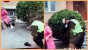 В Киеве женщина набросилась на полицейского и избила его метлой