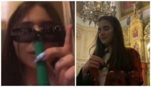 В Киеве, на Пасху девушки в Храме курили, пили и задували свечи. Видео