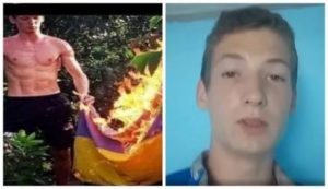 В городе Мариуполь парень сжёг флаг Украины, а затем начал извиняться едва не плача. ВИДЕО