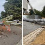 В Херсоне рухнул на припаркованный Lexus гигантский флагшток с Тризубом.  Видео