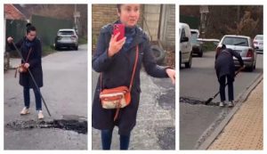 В Киеве девушка вернула яму на дороге