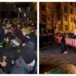 Под Офисом президента начались столкновения! Силовики надели шлемы и оттеснили участников шествия от забора ОП. Видео