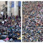 Варшава. Перформанс. Люди легли на землю в память о мирных жителях, погибших из-за войны в Украине. Видео