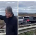 Порошенко влаштував ДТП! Задивившись на Петра Порошенка один із водіїв машини врізався в протитанкового їжака