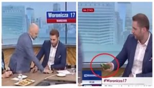 Польский депутат Бурый поскандал с телеведущим из-за огурца