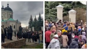 Люди проламали ворота! У Хмельницькому біля храму МП, де побили військового, вже зібралося близько 500 осіб