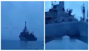 Морський дрон завдає удару по російському військовому кораблю 