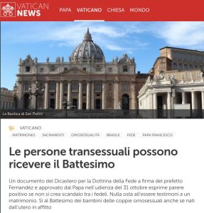The Vatican has allowed transgender and homosexual people to participate in church sacraments!