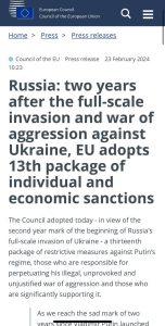 The EU approved the 13th package of sanctions against the Russian Federation