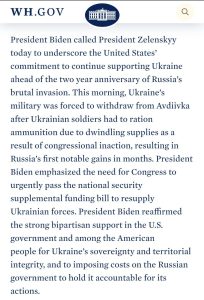 Biden said that the Ukrainian Armed Forces lost the city of Avdiivka due to a lack of ammunition