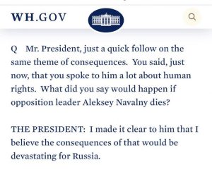 Biden previously warned Putin about the consequences in the event of Navalny's death in prison