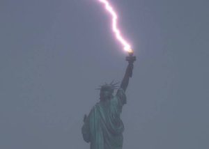 Lightning struck the Statue of Liberty