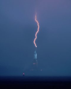 Lightning struck the Statue of Liberty
