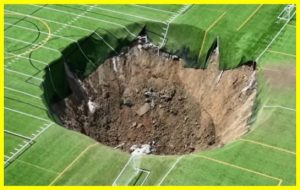 A huge crater appeared on the site of the football field