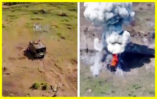 A Ukrainian drone blew up a Russian “turtle tank”