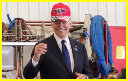 Biden donned a red cap with the words Trump 2024 written on it