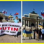"Get War criminal Putin out of here", Residents of Mongolia's capital was not afraid and came out to protest against dictator Putin's visit to their country