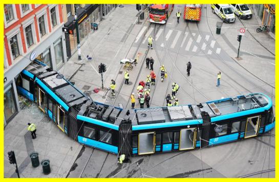 In Oslo, a streetcar derailed and crashed into a store