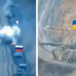 Leopard tank defeats Russian column of armored vehicles