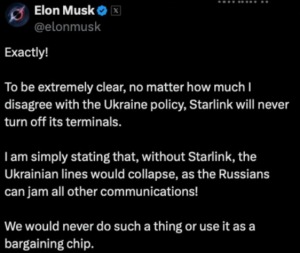 An altercation has erupted over Starlink for Ukraine