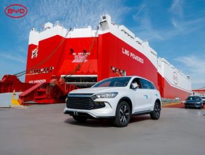 The world's largest car transportation ship has set off on its maiden voyage