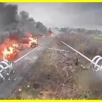 Ukrainian defenders destroyed a Russian military vehicle column