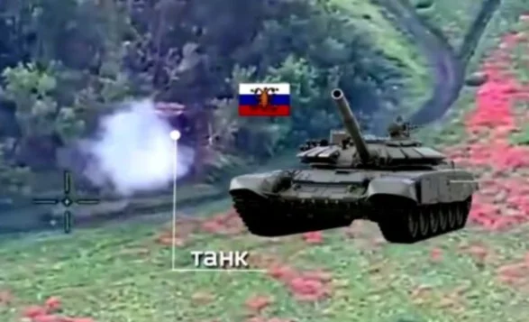 Ukrainian drones destroying a Russian tank