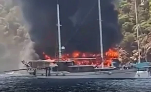 Tourist boat catches fire in Turkey as 115 passengers jump into the sea to escape flames