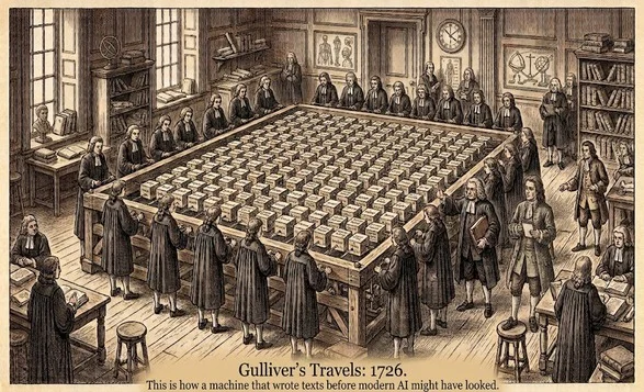 A strange typewriter from the 1726 novel Gulliver's Travels